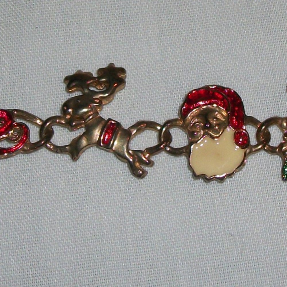 Vintage Christmas Link Charm Bracelet 7" Long